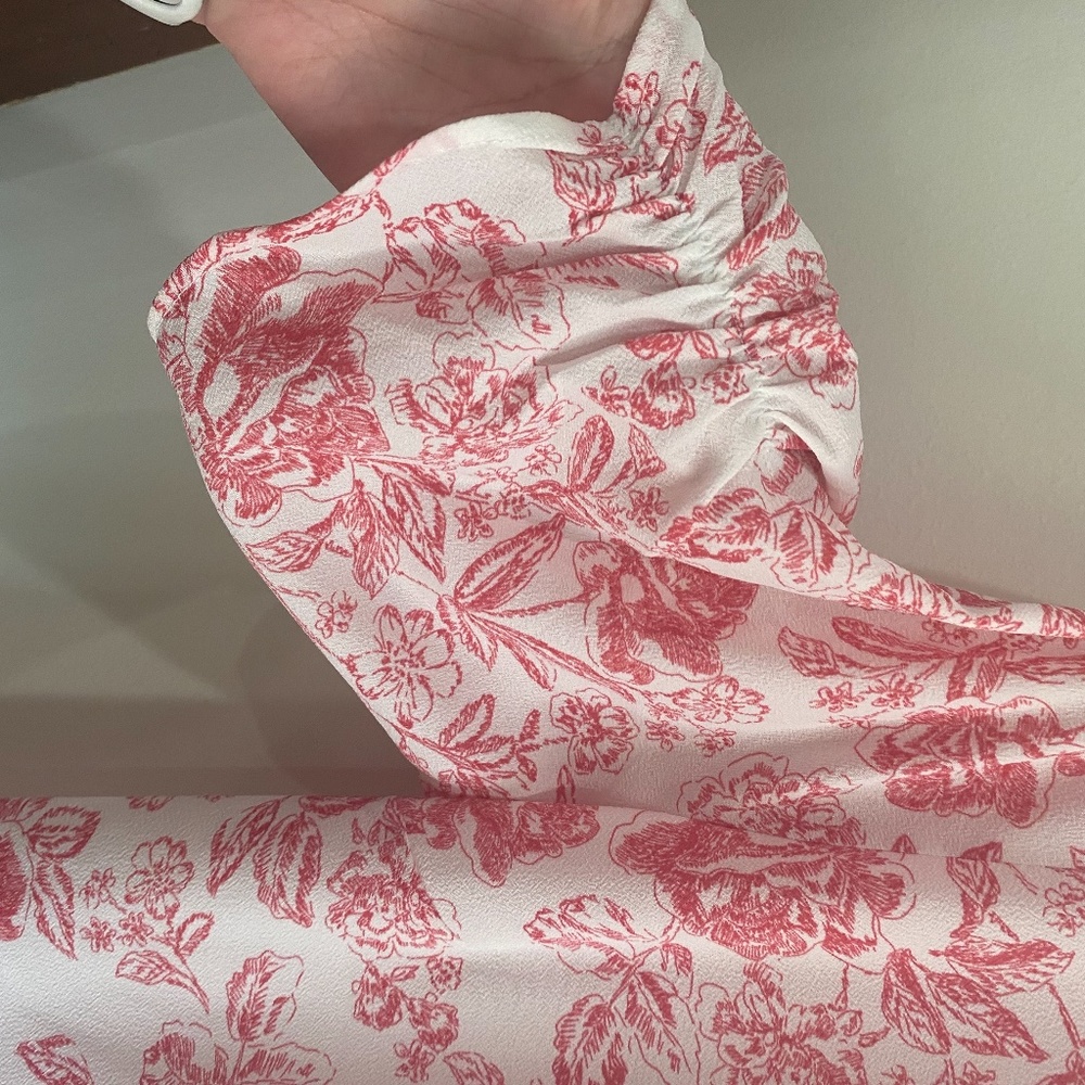 1.STATE ruffled wrap dress pink floral print - Picture 8 of 9